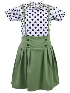 Wish Karo Girls Green & White Printed Top with Skirt