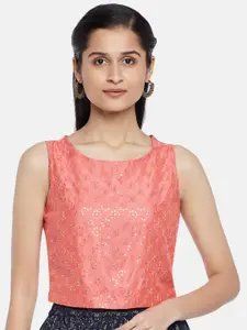 AKKRITI BY PANTALOONS Coral Embellished Embroidered Crop Top