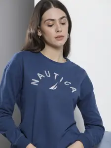 Nautica Women Navy Blue Printed Sweatshirt