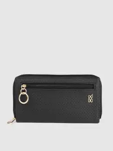 Baggit Women Black Textured Zip Around Wallet
