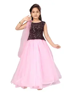 Aarika Girls Black & Pink Embellished Sequinned Ready to Wear Lehenga & Blouse With Dupatta
