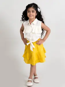 Fairies Forever Girls White & Mustard Pure Cotton Top with Skirt