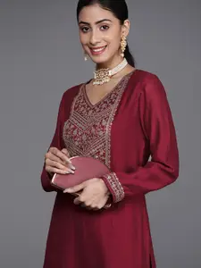 Libas Women Maroon Ethnic Motifs Embroidered Embellished Yoke Design Kurta