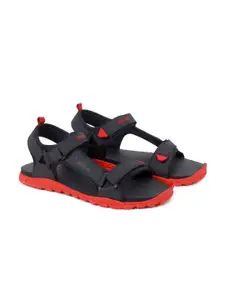 ASIAN Men Black Textured Synthetic Leather Sports Sandals