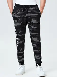The Souled Store Men Black & Grey Camouflage Printed Track Pants