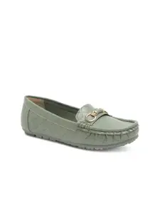 Flat n Heels Women Green Textured Loafers
