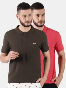 Force NXT Men Set Of 2 Solid Polo Collar Super Combed Cotton T-Shirt
