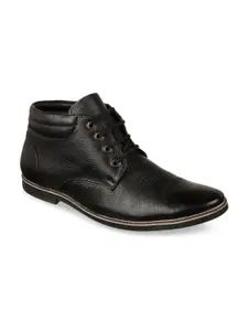 Vardhra Men Black Textured Leather Mid Top Shoes
