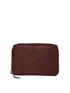 Style SHOES Women Brown Solid Leather Zip Around Wallet