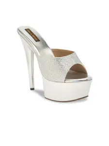Flat n Heels Silver-Toned Embellished Stiletto Peep Toes