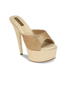 Flat n Heels Gold-Toned Embellished Stiletto Heels