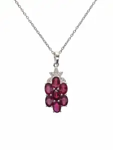 HIFLYER JEWELS Rhodium-Plated Silver-Toned & Red Ruby & CZ-Studded Pendant