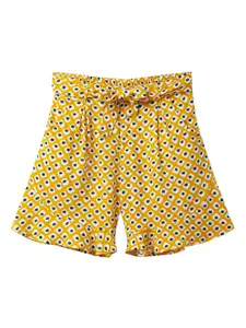 Cub McPaws Girls Yellow Printed Cotton Shorts