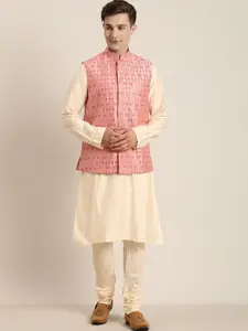 VASTRAMAY Men Mirror Work Nehru Jacket With Solid Kurta & Churidar
