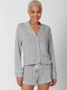 FOREVER 21 Women Grey Textured Night Suit Set
