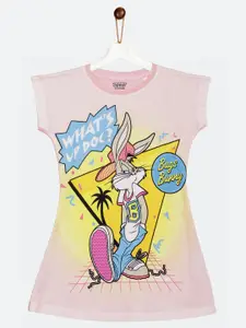 YK Warner Bros Girls Pink Bugs Bunny Print T-shirt Dress