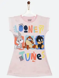 YK Warner Bros Girls Pink Loony Tunes Print T-shirt Dress