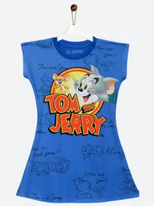 YK Warner Bros Girls Blue Tom & Jerry Print T-shirt Dress