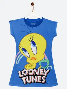 YK Warner Bros Girls Blue Loony Tunes Tweety Printed T-shirt Dress