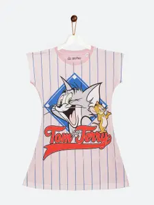 YK Warner Bros Girls Pink Tom & Jerry Print T-shirt Dress