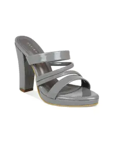 DESIGN CREW Grey Textured Block Heels
