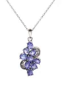 HIFLYER JEWELS Rhodium-Plated & Blue Topaz Studded Pendant With Chain