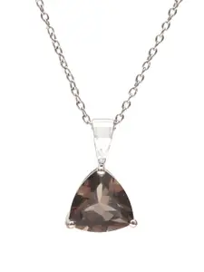 HIFLYER JEWELS Rhodium-plated Smoky Brown Quartz Gemstone Triangle 925 Hallmarked Silver pendant with a chain