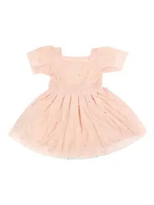 V-Mart Girls Peach-Coloured Embellished Cotton Fit & Flare Dress