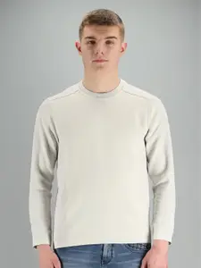 FREESOUL Men Off White Solid Pullover Sweatshirt