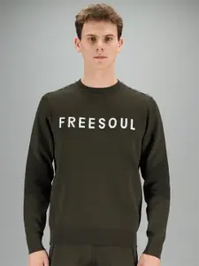FREESOUL Men Olive Green Printed Sweatshirt
