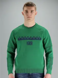 FREESOUL Men Green Typography Printed Pullover Sweatshirt