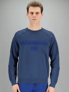 FREESOUL Men Blue Self Design Raglan Sleeves Sweatshirt
