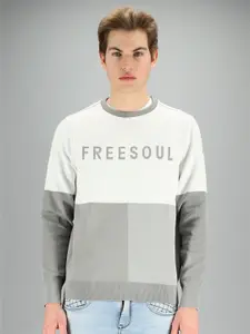 FREESOUL Men Grey & White Colourblocked Sweatshirt