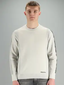 FREESOUL Men Off White Solid Sweatshirt