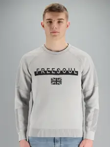 FREESOUL Men Grey & Black Printed Sweatshirt