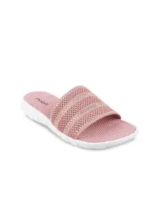 Mochi Women Pink Striped Open Toe Flats