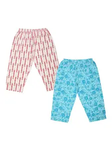 V-Mart Girls Pack of 2 Red & Blue Printed Cotton Shorts