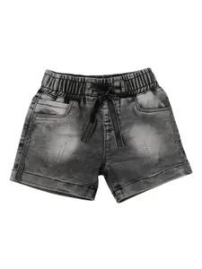 V-Mart Girls Black Washed Denim Shorts