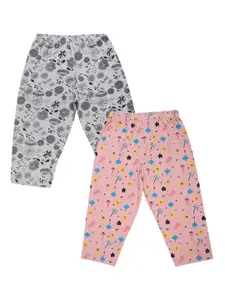 V-Mart Girls Grey Melange & Peach Pack Of 2 Floral Printed Shorts