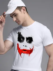 Free Authority Men White & Red Joker Featured Printed Pure Cotton T-shirt