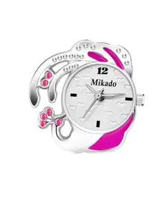 Mikado Women White Brass Printed Dial & Pink Leather Bracelet Style Straps Analogue Watch RR 7713