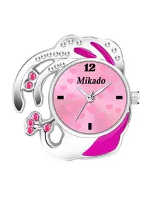Mikado Women Pink Brass Patterned Dial & Pink Bracelet Style Straps Analogue Watch RR 7711