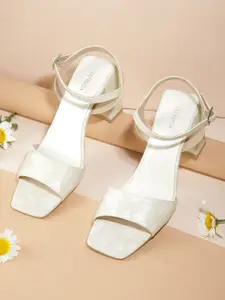 CORSICA Women Cream-Coloured & White Printed Block Heels