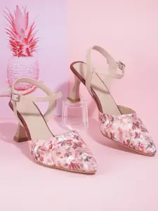 CORSICA Women Pink & Maroon Floral Printed Block Heels