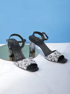 CORSICA Women Grey & Black Animal Print Block Heels