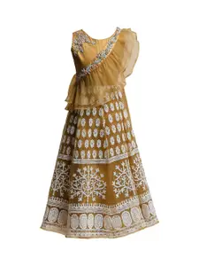 BETTY Ethnic Motifs Satin Ethnic Maxi Dress with Frill Detail