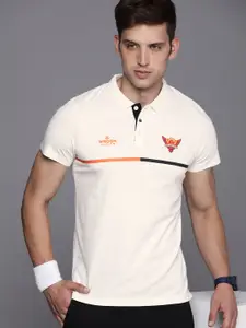 WROGN ACTIVE Men IPL Sunrisers Hyderabad Striped Pure Cotton Slim Fit Polo Collar T-shirt