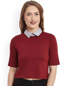 Miss Chase Maroon Crop Pure Cotton Top