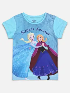 Kids Ville Girls Blue Frozen Featured Printed Cotton T-shirt