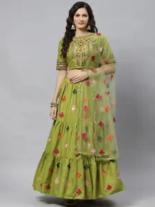SHUBHKALA Green Embroidered Sequinned Semi-Stitched Lehenga & Unstitched Blouse With Dupatta